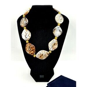 Stauer Agate Flat Beaded Necklace with Goldtone Chain and Filigree Beads w/ Case